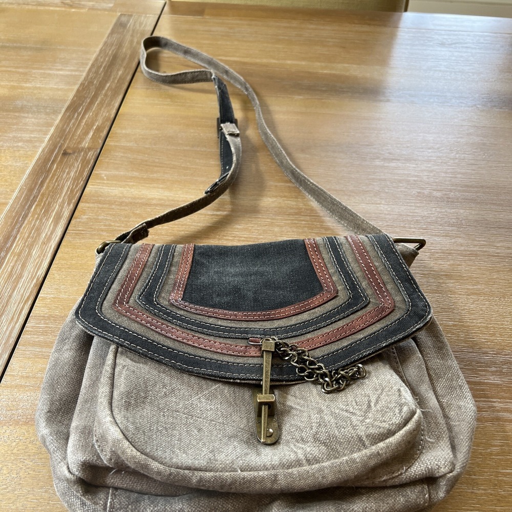 Mona B Purse Tote Crossbody Canvas Leather Handbag Satchel Unique Pin‎ Lock